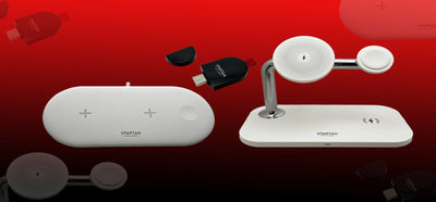 Apple Chargers Collection featuring wireless charging pads, 3-in-1 magnetic charging stands, and portable chargers for iPhone, Apple Watch, and AirPods.