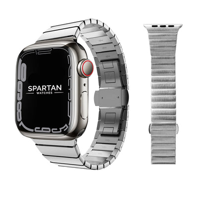 Silver Stainless Steel Link Bracelet W/ Butterfly Lock for Apple Watch